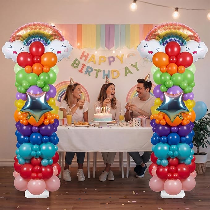 Skylety 2 Sets Rainbow Balloon Column Stand Kit Adjustable Colorful Balloon Stand with Bases for Birthday Wedding Anniversary Graduation Party Baby Shower Decorations Supplies