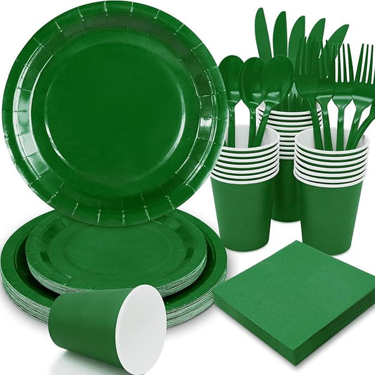 Green Paper Plates Party Supplies,168pcs Green Plates and Napkins Party Supplies Disposable Dinnerware Sets for St. Patrick's Mardi Gras Birthday Decorations Serve 24