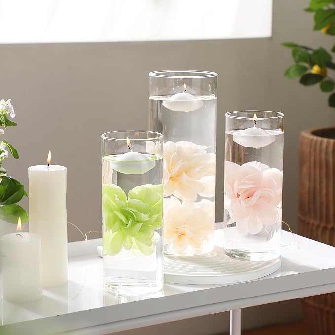 24 Pcs Floating Candles for Centerpieces and Floating Flowers Artificial Flowers Head Vase Filler for Party Home Table Wedding Centerpieces Decoration (Blush Pink)