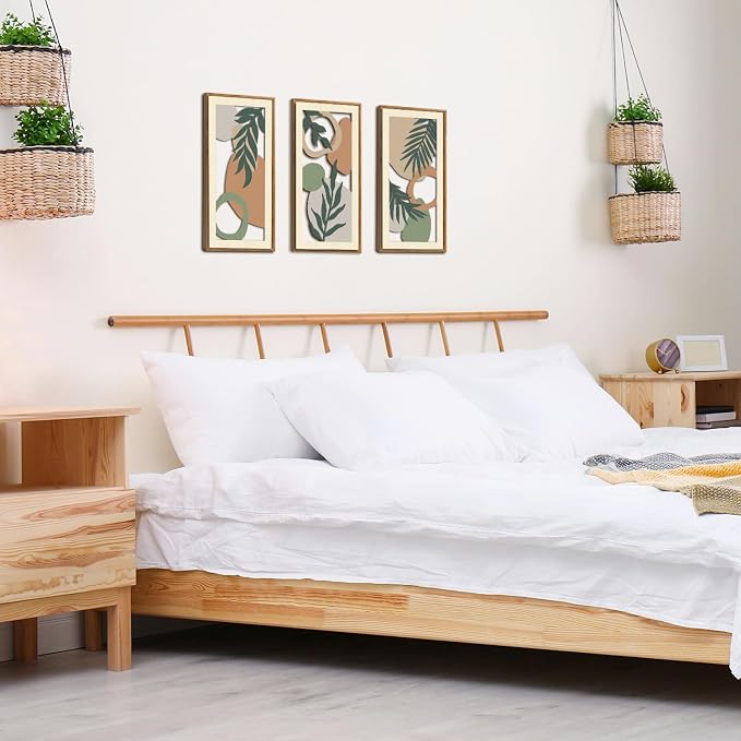 IARTTOP Sage Green Bedroom Wall Art Framed Set of 3 Boho Aesthetic Wood Wall Decor Neutral Botanical Abstract Artwork for Living Room Bedroom Office 7.9 x15.8 Inch