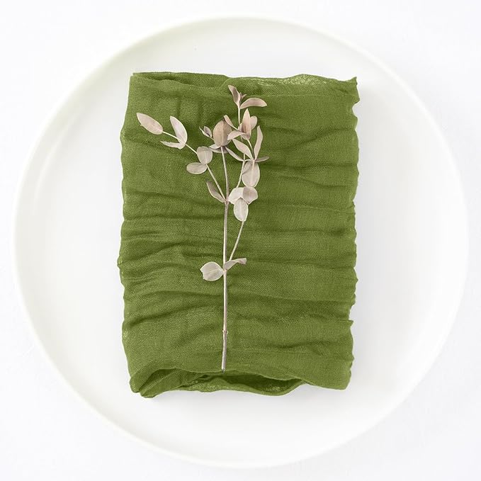 DeZerlor 12 Pack Olive Green Cheesecloth Napkins Spring Cloth Napkins Set of 12 Olive Dinner Napkins Bulk 21x21 Inches for Wedding Bridal Shower Baby Shower Parties