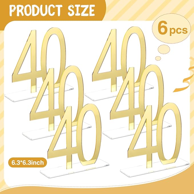 Threehoney Mirror Gold 40th Birthday Decorations for Men and Women Acrylic Anniversary Decorations Table Numbers Centerpieces for Birthday Party