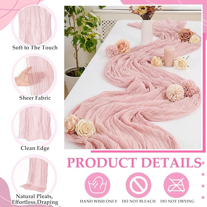 6 Pcs Pink Orange Sunset Party Decorations Table Runner Cloth Summer Boho Gauze Cheese Cloth Runner 118" Rustic Table Decor for Wedding Birthday Party Baby Bridal Shower Tequila Decor