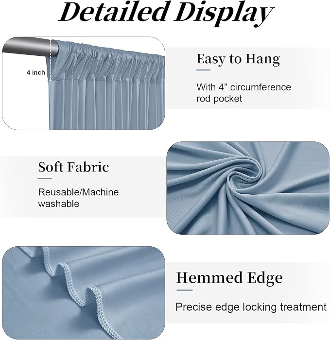 50ft x 12ft Dusty Blue Backdrop Curtains for Parties, Wrinkle Free 10 Panels Photo Backdrop Drapes Back Drop Cloth for Wedding Birthday Photography Background Decor