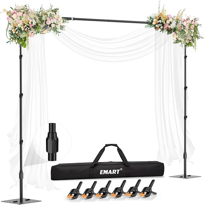 EMART Backdrop Stand,10x10ft(WxH) Adjustable Photo Background Stand with Upgrade Rod,Heavy Duty Flat Base,Metal Pipe and Drape Frame for Wedding,Birthday Party,Event Decorations,Trade Displays