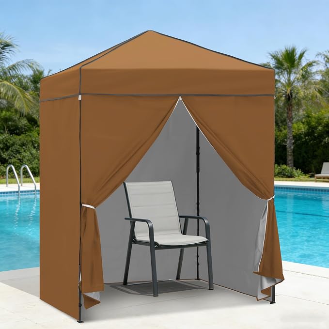 6x4 Pop Up Canopy Tent with Four Wall Panels, Instant Portable Beach Canopy, Outdoor Tent with Carry Bag for Camping, Sports, Tailgating, Events, Khaki
