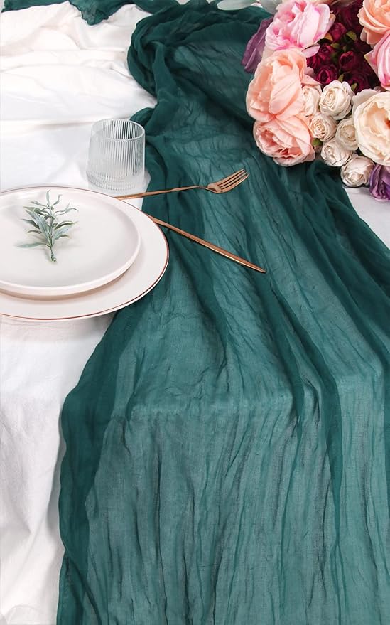 120inch Teal Cheesecloth Table Runners - 10Ft Long Cotton Dark Teal Gauze Table Runner Teal Blue Table Decor for Weddings Bridal Parties and Baby Showers Decoration- Elegant Turquoise Table Cloth