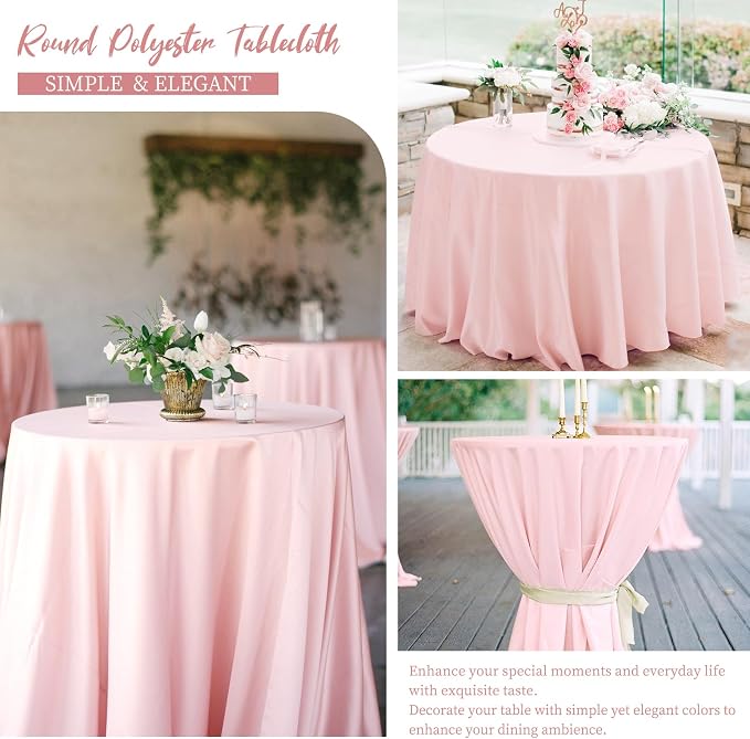 12 Pack Round Tablecloth 90 Inch - Pink Polyester Tablecloth for Round Table, Premium Pink Tableclothes Washable Fabric Table Cover for Wedding Party Banquet Restaurant Reception Dining