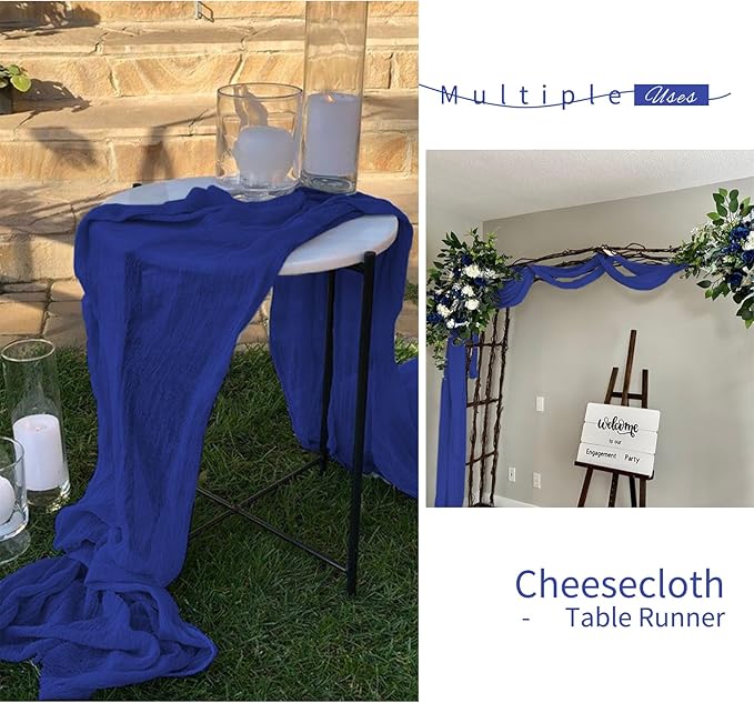 10 Pack Royal Blue Cheesecloth Table Runner Gauze Table Runner 10FT Long Semi-Sheer Table Runner Boho or Rustic Wedding Table Decor for Wedding Decor Arch Draping Bridal Shower Holiday Party