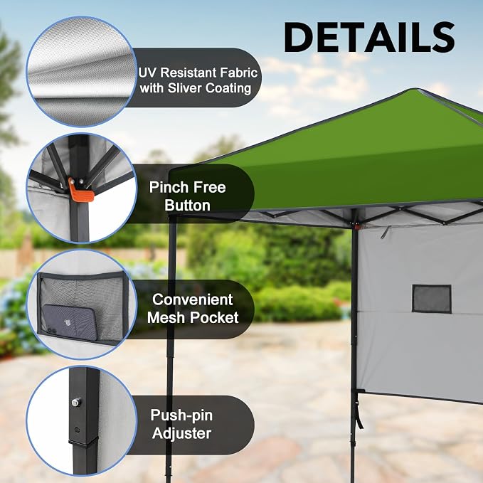 6x4 Pop Up Canopy Tent with Half Wall Panel, Instant Portable Beach Canopy, Outdoor Tent with Carry Bag for Camping, Sports, Tailgating, Events, Grass Green