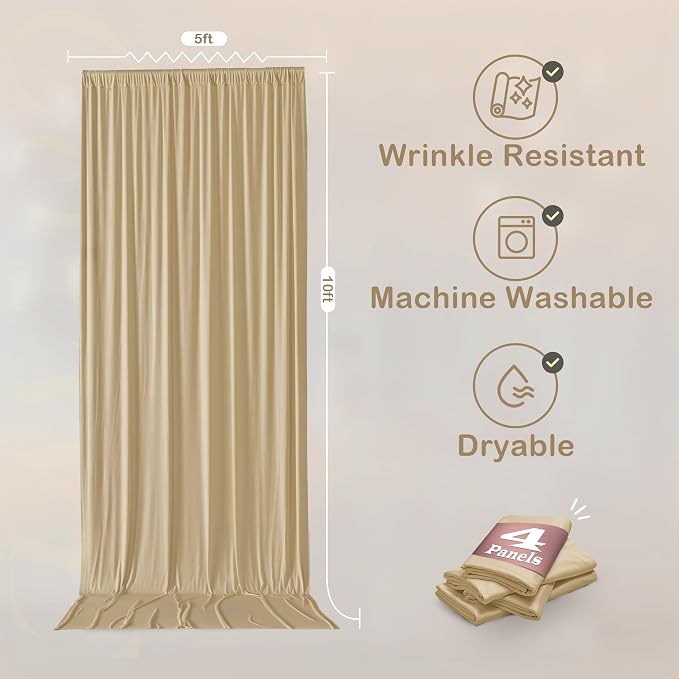 20ftx10ft Champagne Backdrop Curtains for Parties, Wrinkle Free Photo Curtains Backdrop Drapes 4 Panels Back Drop Cloth Drapery for Wedding Birthday Photography Background