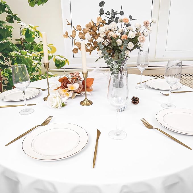12 Pack White Tablecloth 120 Inch Round Table Cover | Wrinkle Resistant, Machine Washable Reusable, Wedding, Banquet, Restaurant, Party, Baby Shower,Indoor Outdoor Events