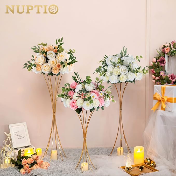 NUPTIO 10 Pcs Gold Centerpieces for Table Wedding, 31.1in Tall Metal Trumpet Vase, Road Lead for Wedding Party Dinner Centerpiece, Flower Stand for Christmas Anniversary Birthday Home Decoration