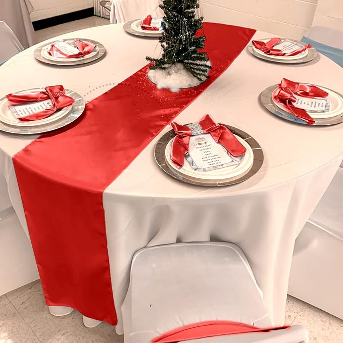 15 Pack Red Table Runner 12 x 108 Inch Long Table Runner for Party, Smooth Satin Fabric Table Decor for Wedding, Birthday Party Banquets Graduation Engagements Decoration