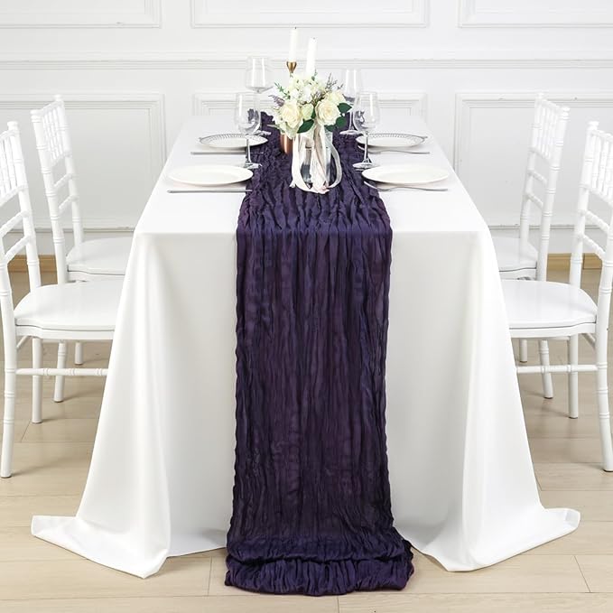 3 Pack Dark Purple Cheesecloth Table Runner 120 Inch 10FT Cheese Cloth Fabric Runners for Baby Shower, Banquet, Theme Party, Wedding Decoration