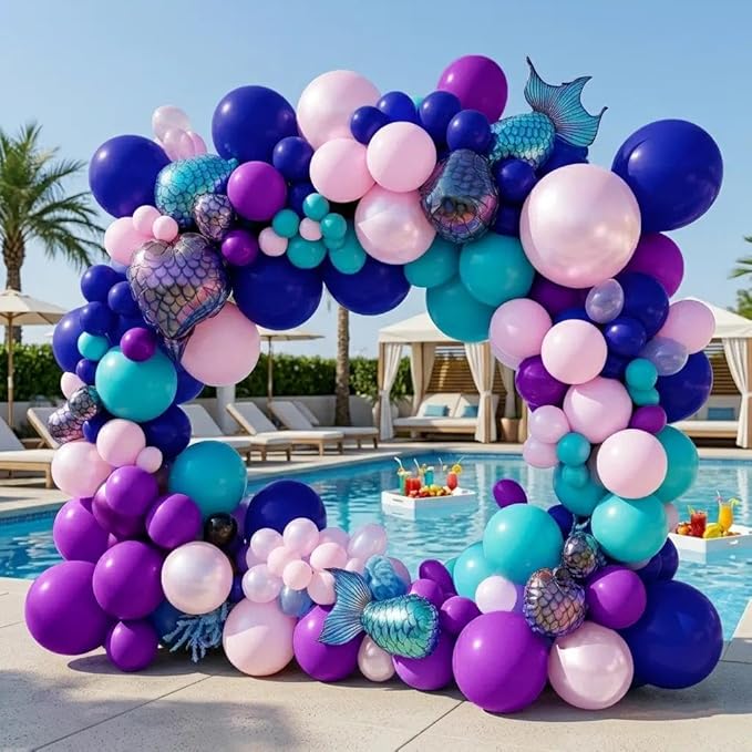 Purple and Blue Balloons Teal Pink Balloon Garland Arch Kit for Birthday Baby Shower Mermaid Stitches Under The Sea Encanto Villain Ocean Luau Birthday Baby Shower Party Decorations