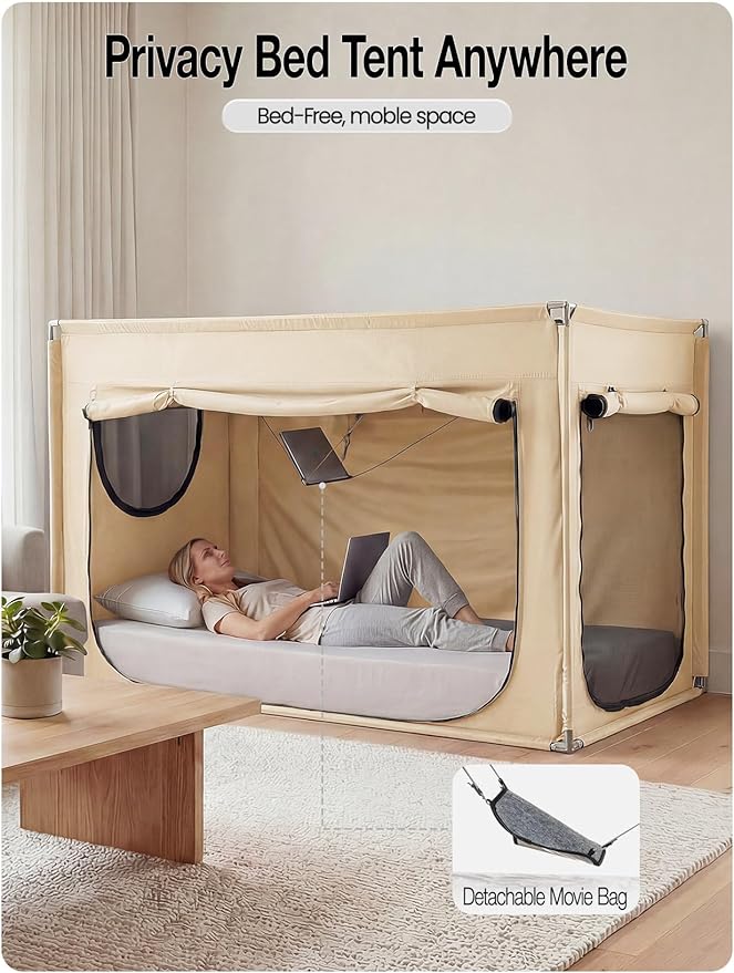 ANC POP Portable Bed Tent, Blackout Privacy Canopy with 3 Doors & Breathable Mesh, Large Space for Adults, Indoor Sleeping Shelter for Dorms/Shared Rooms