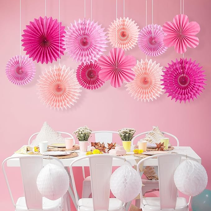 PAPER JAZZ Paper Flowers Hot Pink Paper Flowers Decorations for Wall Hanging Paper Fans for Valentine Floral Backdrop Decor Bridal Shower Birthday Party Galentine's Day