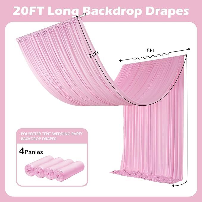 Outpain 20ftx20ft Baby Pink Backdrop Ceiling Drapes,4Panels 20ft Height Wrinkle Free Tent Draping Curtains, Fabric Drapery Ceiling Drapes for Wedding Ceremony Birthday Theme Parties with Rod Pocket