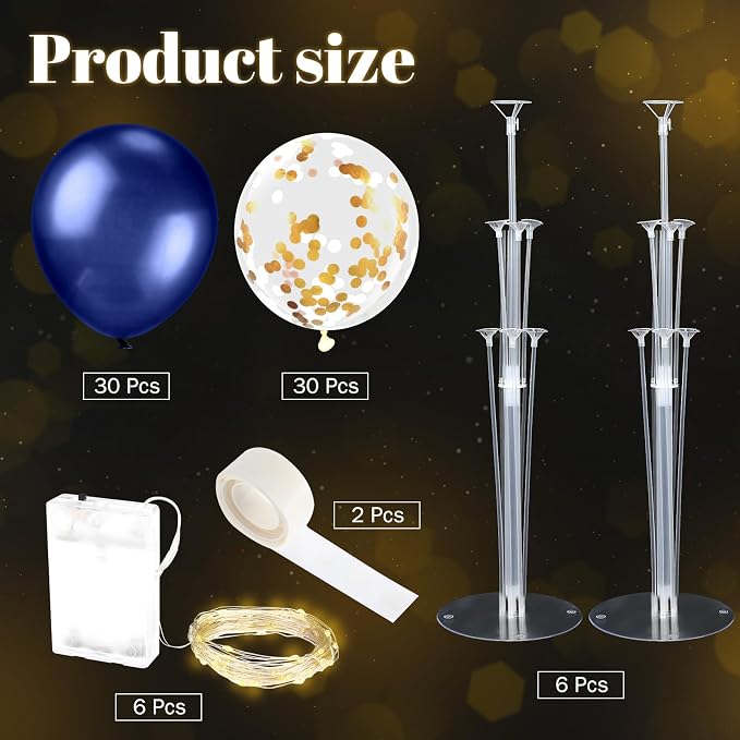 Junkin 6 Set Balloons Centerpieces for Table with LED String Light 60 Pcs Balloons Light up Table Balloon Stand Centerpieces for Graduation Birthday Baby Shower Wedding Bridal Shower(Navy Blue)