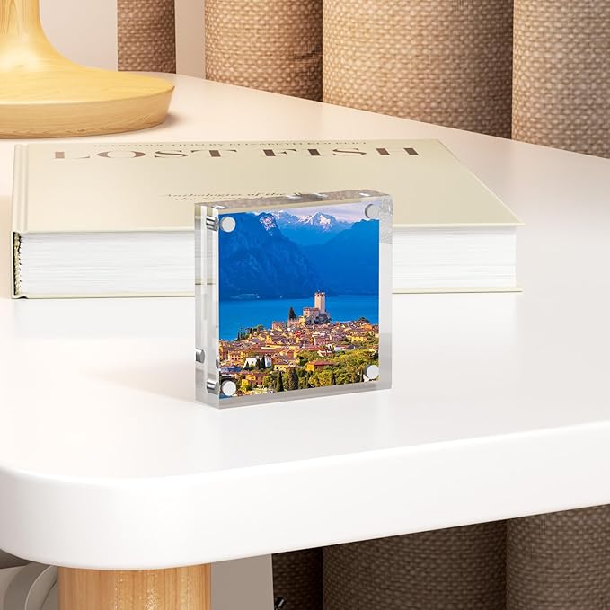 Mini Picture Frame 3x3 inch Acrylic Magnetic Photo Card Frame 20mm Thick Double SidedDesktop Display Frames for Cards Photos Office Home Decor 10 PCS