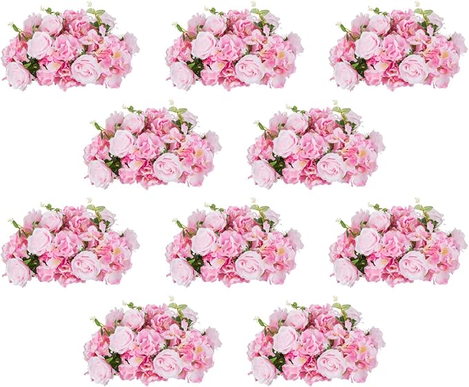 Pink Flowers Balls for Centerpieces: 10 PCS 14.2" Diam Flower Centerpieces for Tables in Wedding Reception Decorations Arrangement for Party Celebration Planners