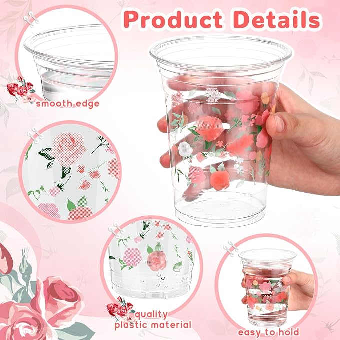 Hushee Wedding Floral 60 Pcs Party Cups 16 oz Plastic Disposable Drinking Cups for Birthday Love Baby in Bloom Baby Shower Summer Fresh off The Market Bridal Shower Decorations Supplies