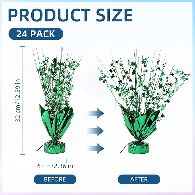 24 Pack Green Metallic Foil Spray Centerpiece Star Table Decoration Burst Table Centerpieces for Birthday New Year Wedding Anniversary Graduation Party Supply (Green)