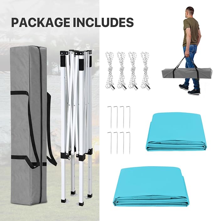 COOS BAY 5x5 Pop Up Canopy Tent with Side Wall, Easy Setup Portable Sun Shelter with Carry Bag, Outdoor Shade for Beach, Camping, Sports & Backyard, Light Blue