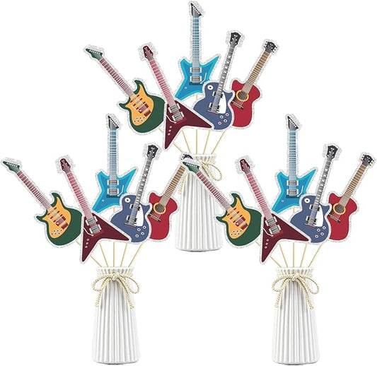 Music Rock Guitar Centerpieces Sticks,Guitar Player Table Toppers,Rock and Roll Birthday Party Decorations Music Note Star Photo Booth Props Theme Party Supplies.Sticks, Set of 15