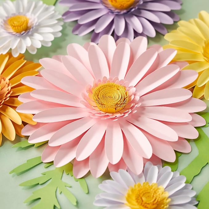 SUNBEAUTY Daisy Party Decorations, Paper Flowers, Flower Wall, Purple Yellow Flowers Wall Hanging, 1st Birthday Bridal Baby Shower Wedding Classroom Tea Party Daisy Décor 10" 7" 5" Pack of 12