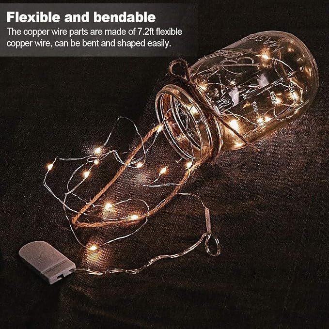 MUMUXI 48 Pack Fairy Lights Battery Operated, 7.2ft 20 Micro LED Mini Waterproof String Lights Silver Wire Firefly Starry Lights for DIY Wedding Party Mason Jars Crafts Christmas Decoration Warm White