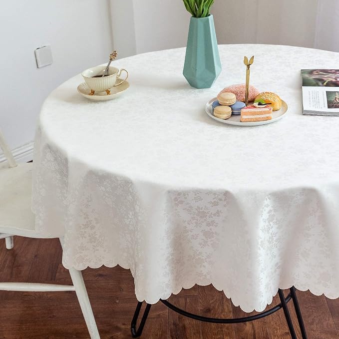 Smiry Round Table Cloth, Waterproof Heavy Duty Vinyl Tablecloths, Wipeable Washable Table Cover for Kitchen and Dining Room (White, 60" x 60")