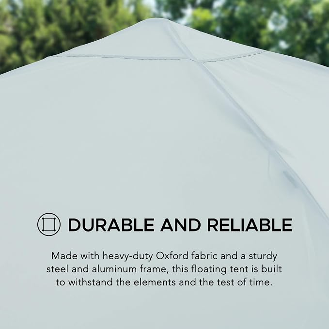 SUNJOY 10x10 FT Floating Pool Canopy Pop Up Gazebo, Grey Water Tent with Steel & Aluminum Frame, PVC Floats, Hand Pump & Carry Bag for Lake, Beach, Pool