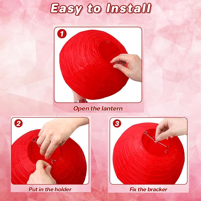 12 Inch Red Paper Lanterns,Red and White Round Hanging Chinese Paper Lanterns Decorations for Birthday Wedding Christmas Graduation Picnic BBQ Baby Shower Pizza Party Home Decor
