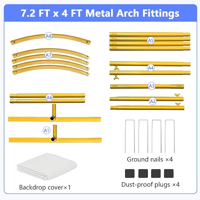Metal Arch Backdrop Stand and Cover Set 7.2 ft, Wedding Arch Stand with White Cover for Party, Birthday, Wedding, Bridal Shower, Baby Shower (White, 7.2 ft)