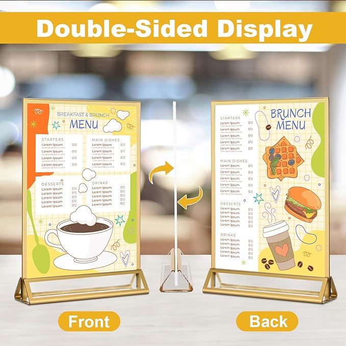 EHWINE 14 Pack 8.5×11 Clear Acrylic Sign Holder with Gold Borders and Vertical Stand, Double Sided Table Menu Holders Picture Frames for Wedding Table Numbers, Restaurant Signs, Photos and Art Display