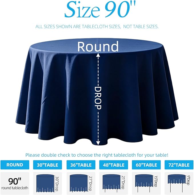 WIGENIUS 2 Pack Blue Table Cloth Round Tablecloths 90 Inch,Polyester Table Cloth for 5 Foot Round Tables,Wrinkle Resistant Washable Fabric Table Covers for Party,Wedding Banquet
