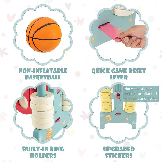 Costzon Giant 4-in-A-Row, Jumbo 4-to-Score Giant Game w/Basketball Hoop, Ring Toss, Quick-Release Slider, 42 Jumbo Rings, Indoor Outdoor Family Connect Game for Kids & Adults, Backyard Games