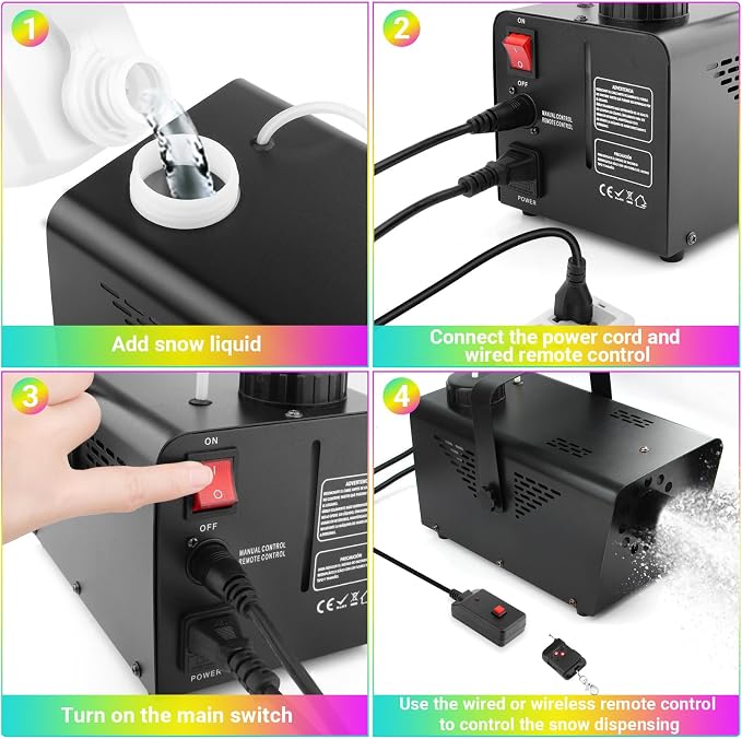 Snow Machine for Outdoor Indoor: 800W Wireless Remote Control Fake Snow Maker - No Preheating Required for Pool Parties Kids Birthday Backyard Water Fun & Events
