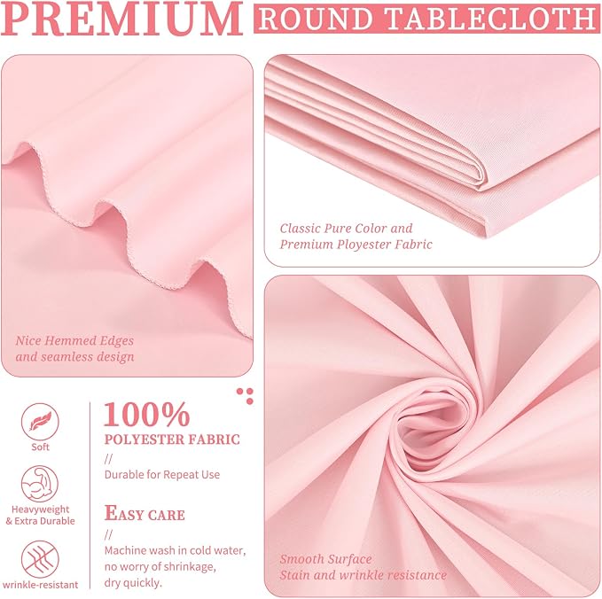Showgeous 4 Pack Pink Round Tablecloth 120 Inch Polyester Table Cloth for Round Tables Washable Decorative Fabric Table Covers for Wedding Dining Party