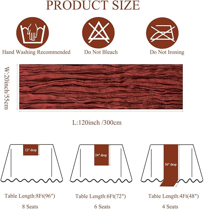 12Pack Terracotta Cheesecloth Table Runner 10Ft Cheese Cloth Table Runner Boho Gauze Table Runners Sheer Fbric Table Runners for Wedding Party Bridal Shower Thanksgiving Christmas