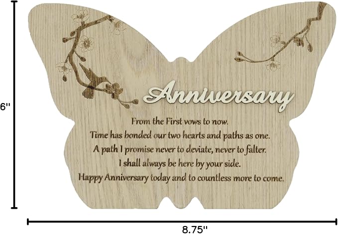 UNIDECO Wooden Butterfly Wall Décor - 8.75 Inch Wedding Gift for Anniversary Couples - Butterflies Shaped Hanging Decoration - Wood from House Shelve – Wife Husband Friend Parents Marriage