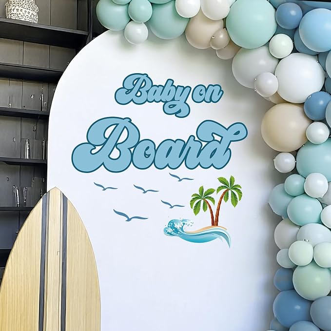 Baby On Board Baby Shower Decorations - Baby On Board Decal Sign for Balloons Arch Backdrop, Baby Shower Decorations for Girl, Blue First Birthday Decoration for Boys, Gender Reveal Sign Wall Decal