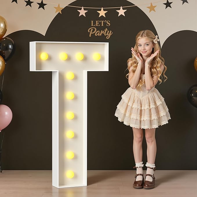 Marquee Letters 4 Feet Tall, 4FT Large Light up Letters T, Big Sign T with Warm White Light for Birthday Wedding Proposal Engagement Graduation Party Backdrop Decorations