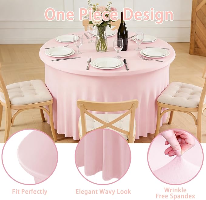 10 Pack Pink Round Spandex Tablecloths for 60 inch Tables, 120 Inch Stretchy Fitted 5FT Tablecloths, Wrinkle Free Table Covers Washable Polyester Table Cloths for Wedding Party Birthday Banquet