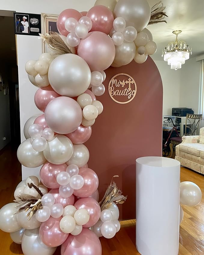 Double Stuffed Pearl Dusty Pink balloons Different Size 115Pcs 5/10/12/18 Inch Pearl Rose Blush Pink Balloon Garland Arch kit for Boho Birthday Wedding Engagement Bridal Baby Shower Party