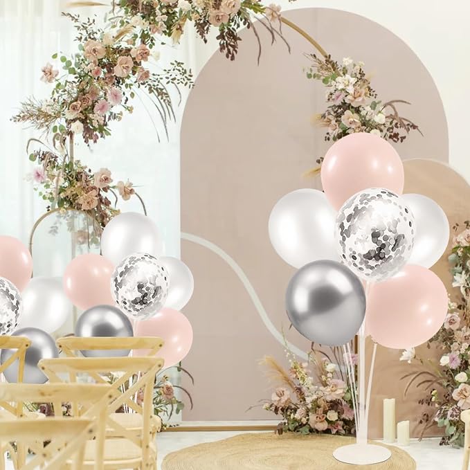 ZJDHPTY 4Set Silver Pink Balloon Stand Girl Baby Shower Decorations | Table Balloon Centerpiece for Girls 1st Sweet 16 Birthday Bridal Shower Engagement Wedding Bachelorette Party Decor
