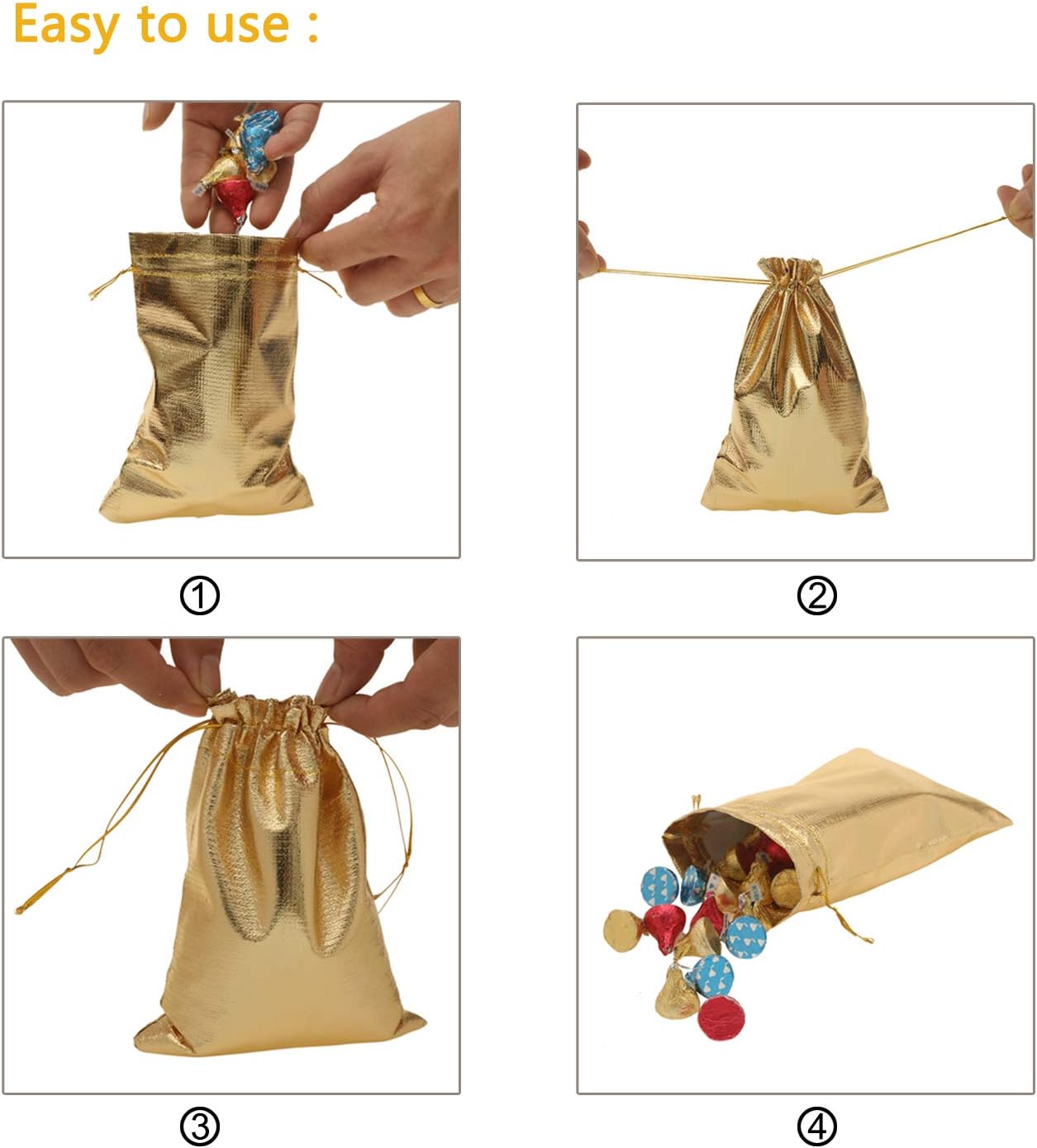 Pack of 100 3.54"x4.72" Heavy Duty Gold Drawstring Organza Jewelry Pouches Wedding Party Christmas Favor Gift Candy Chocolate Bags (Gold, 3.54"x4.72")