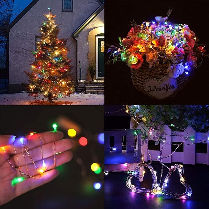 8 Pack LED Fairy Lights Battery Operated 20FT 60 LEDs Silver Wire String Lights Twinkle Lights Starry Fairy Lights for Bedroom Christmas Wedding Party Indoor Outdoor Decorations, Multicolor